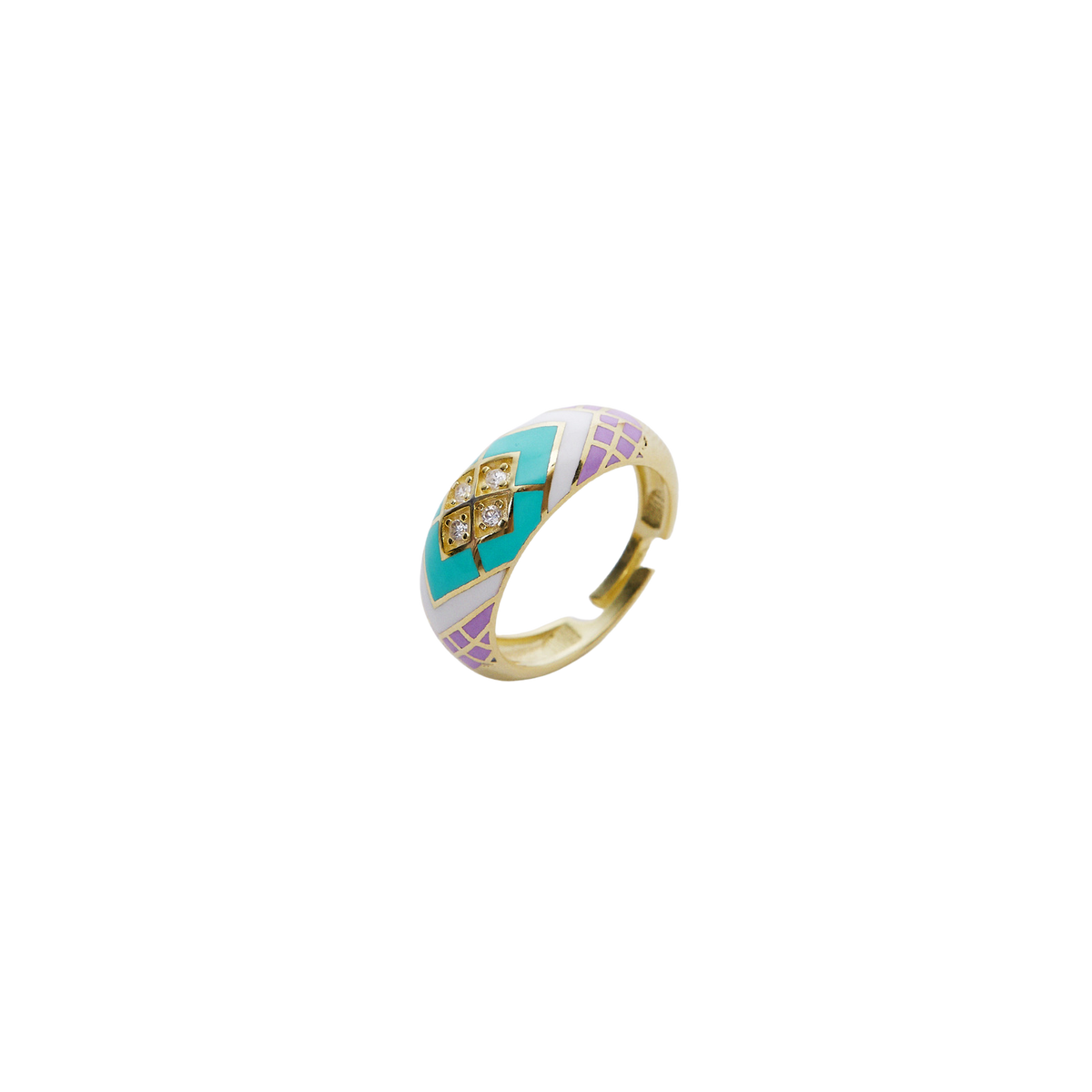 Enamel Turquoise Five Color Sterling Silver Dome Ring
