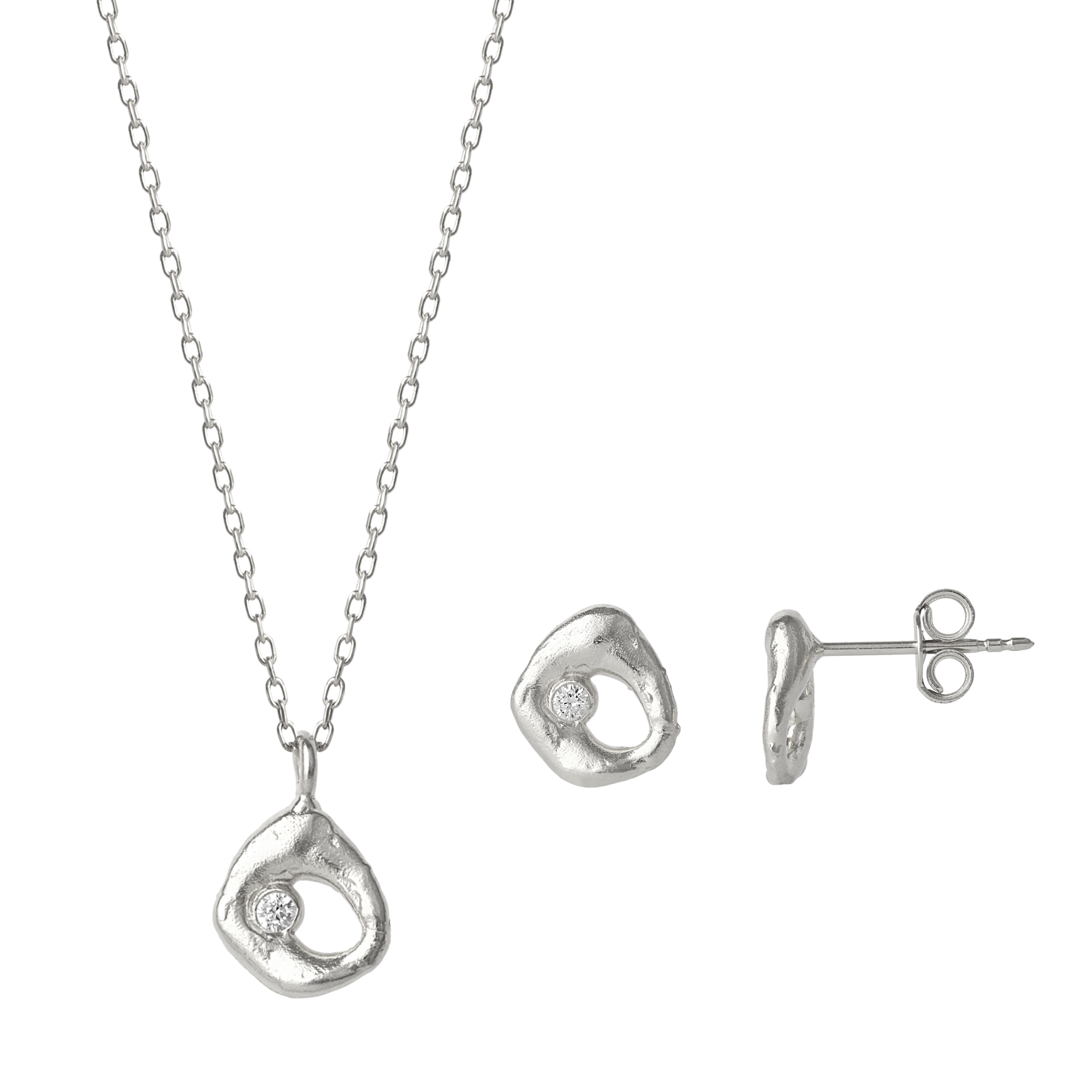 Dripping Molten Natural Textured Sterling Silver Authentic Pendant Necklace and Earring Set