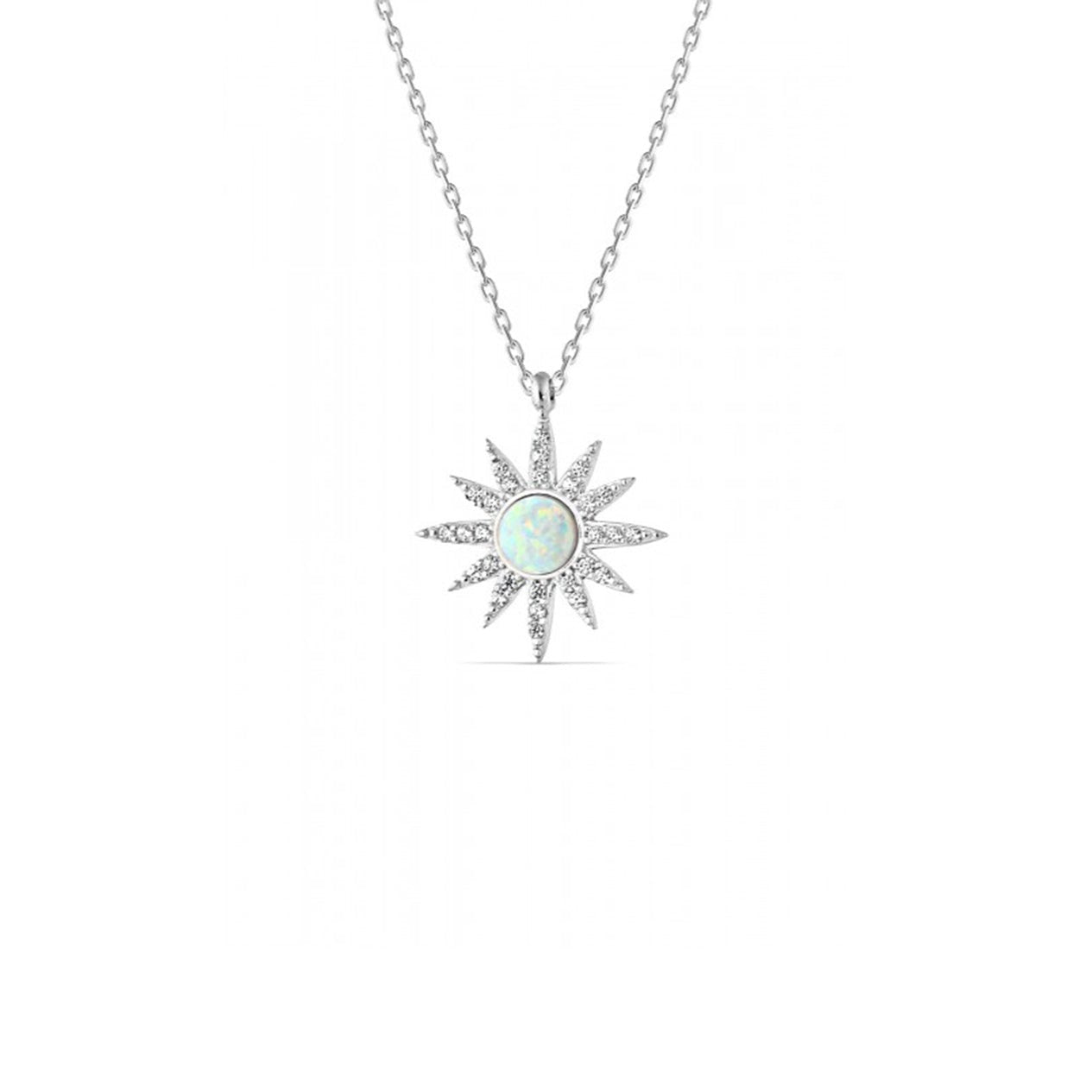 White Opal Sun Sterling Silver Necklace - Spero London