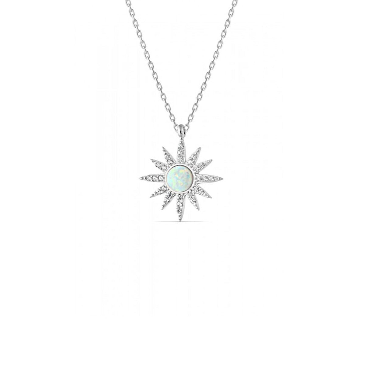 White Opal Sun Sterling Silver Necklace - Spero London