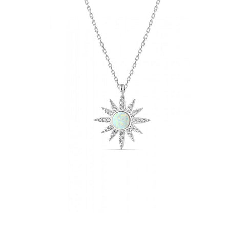 White Opal Sun Sterling Silver Necklace - Spero London