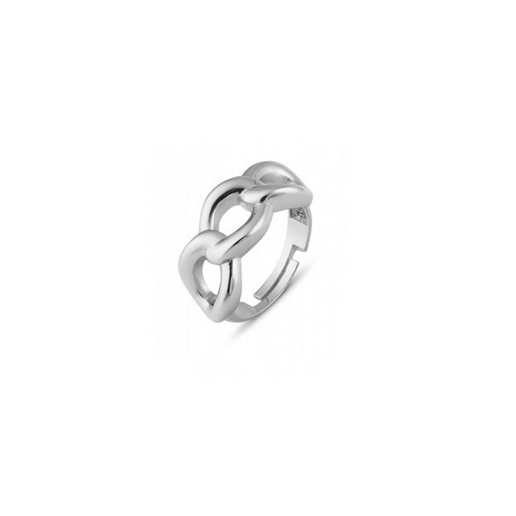 Chunky Three Hoop Chain Sterling Silver Adjustable Statement Ring
