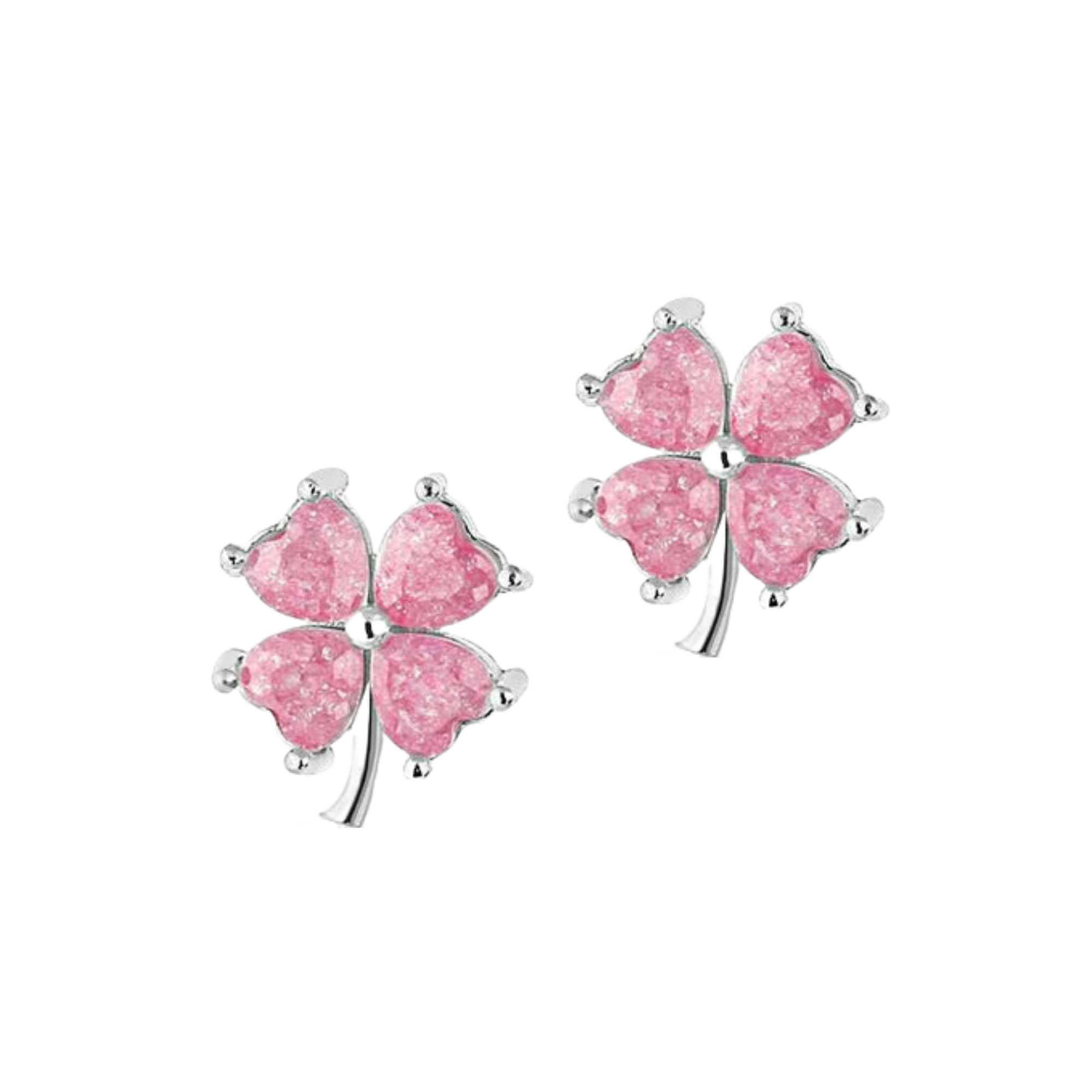 Four Leaves Clover Sterling Silver Stud Earring - Pink