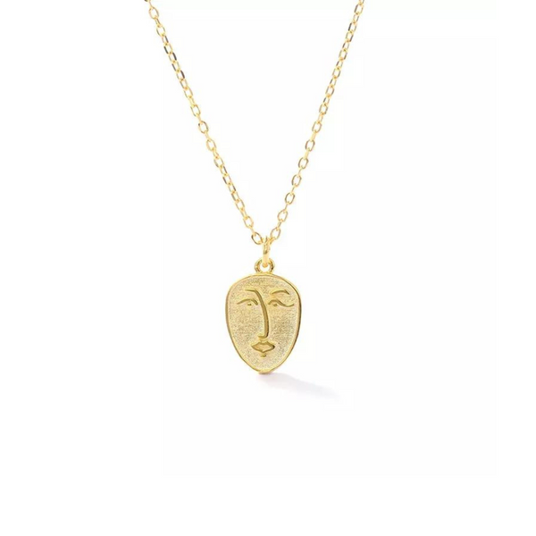 Abstract Face Monogram Medal Art Sterling Necklace