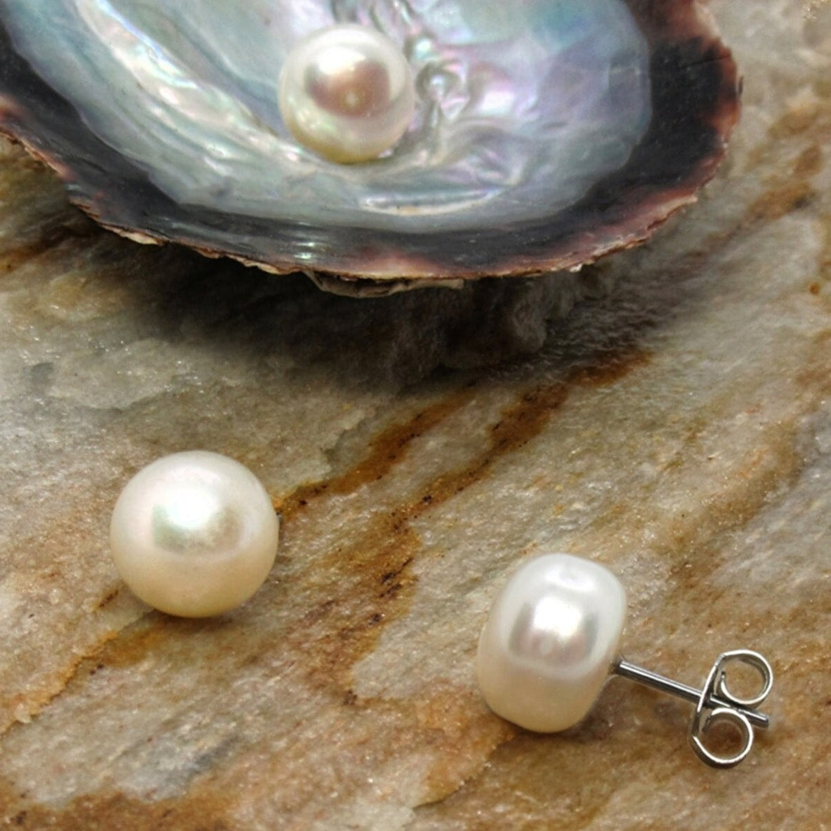 Sterling Silver Natural Pearl Stud Earring - Spero London