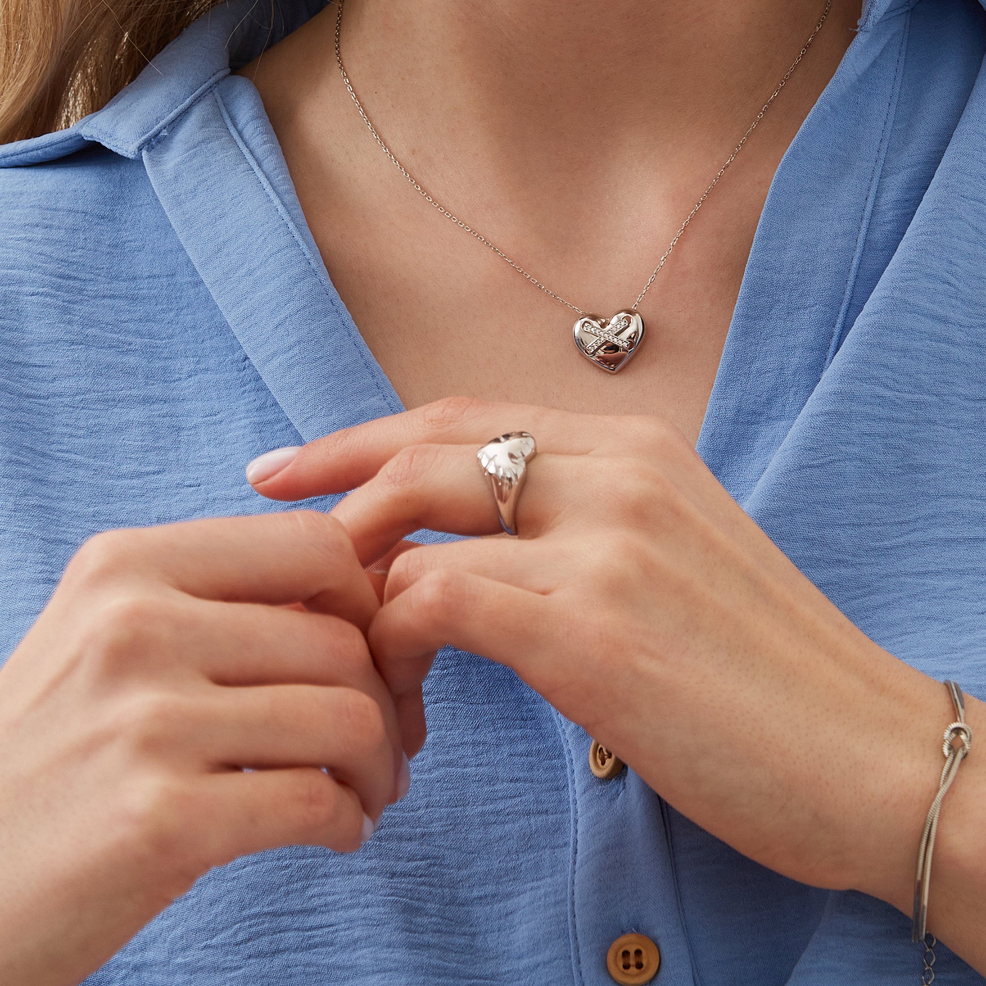 Sterling Silver Chunky Love Heart Signet Ring