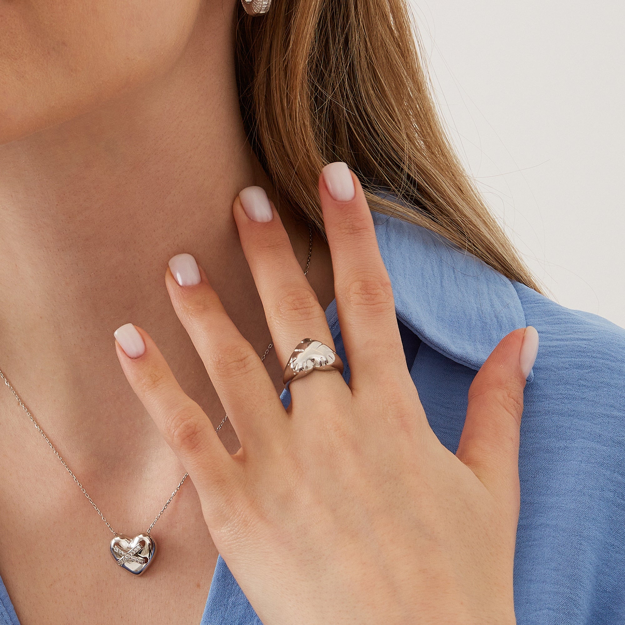 Sterling Silver Chunky Love Heart Signet Ring