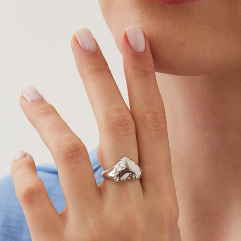 Sterling Silver Chunky Love Heart Signet Ring
