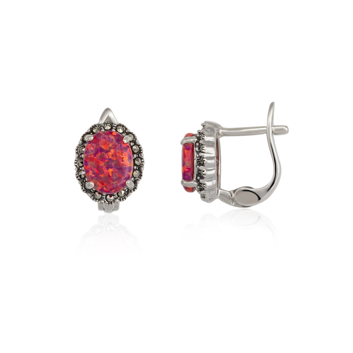 Circle Red Opal High Quality Sterling Silver Earrings