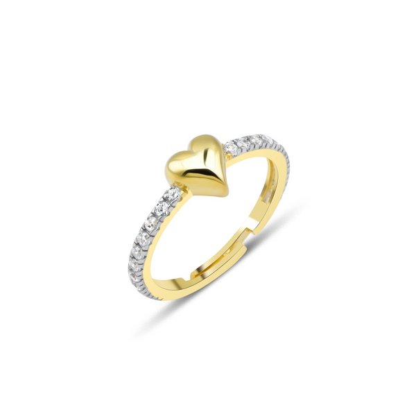 Love Heart Zirconia Half Round Adjustable Sterling Ring