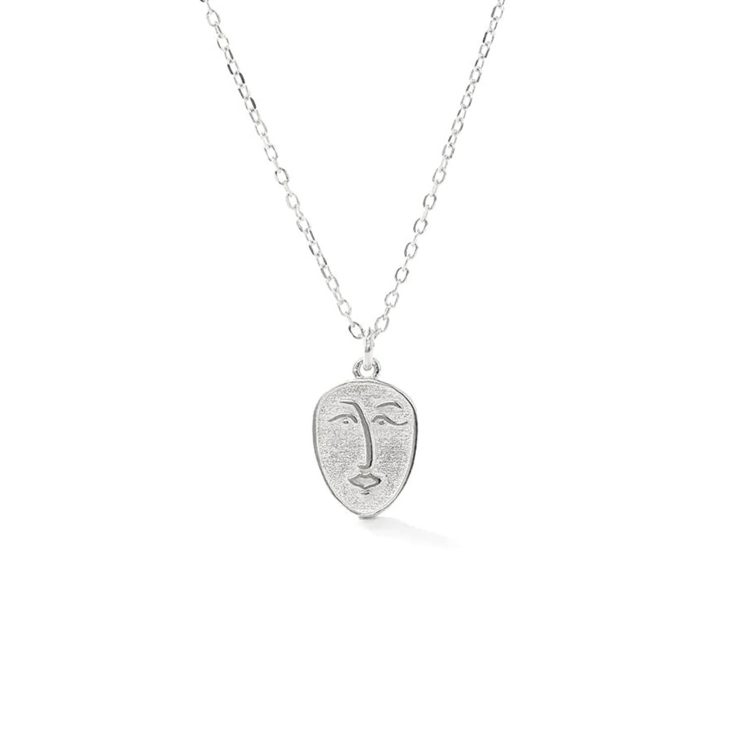Abstract Face Monogram Medal Art Sterling Silver Necklace
