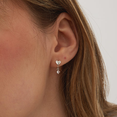 Heart Huggie Hoop Drop Earrings