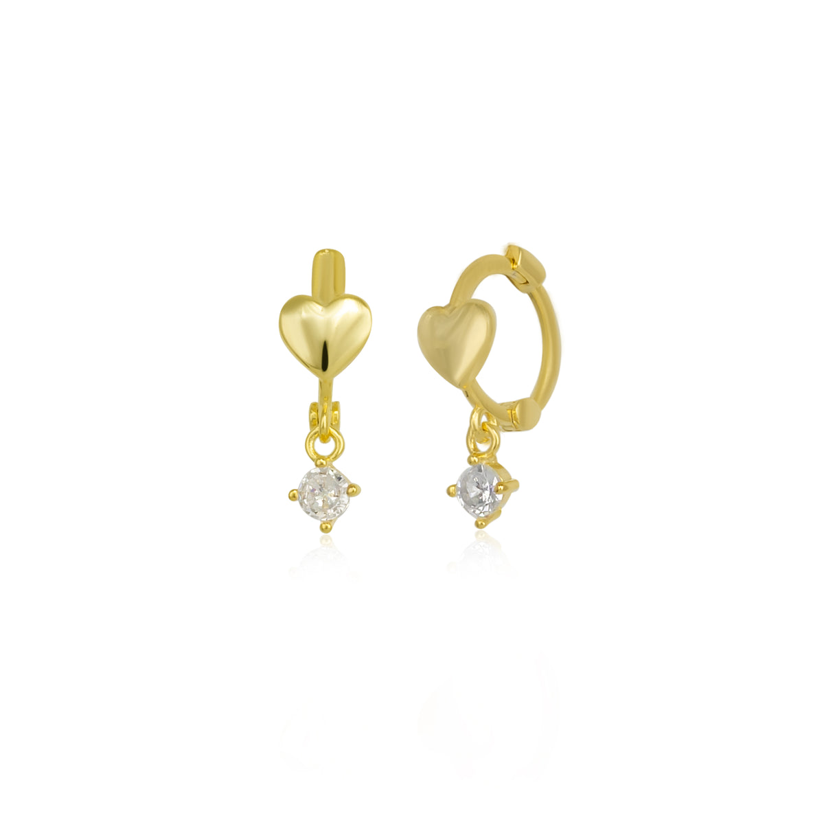 Heart Huggie Hoop Drop Earrings