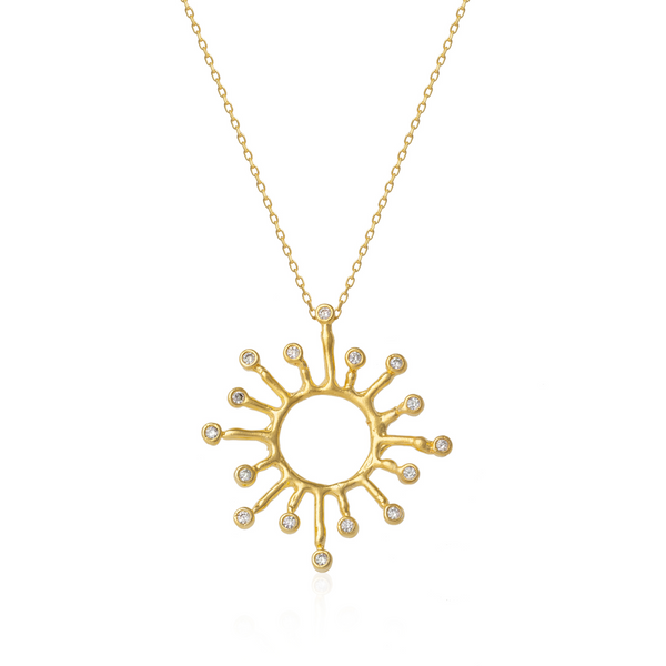 Sun Sunburst Large Textured Molten Sterling Pendant Necklace