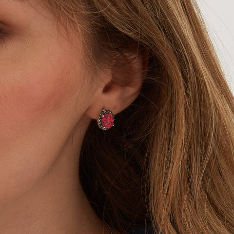 Oval Red Opal High Quality Sterling Silver Necklace Earring Ring Set