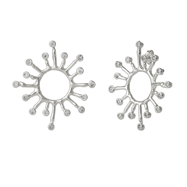 Sun Sunburst Large Textured Molten Sterling Earrings