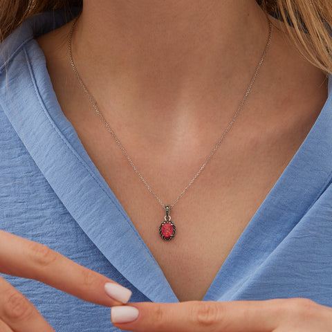 Oval Red Opal High Quality Sterling Silver Pendant Necklace