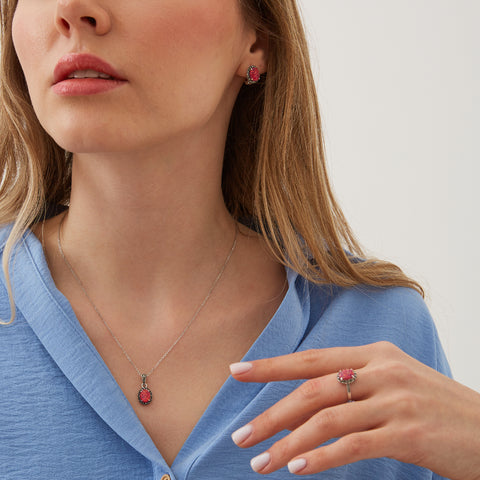 Oval Red Opal High Quality Sterling Silver Pendant Necklace