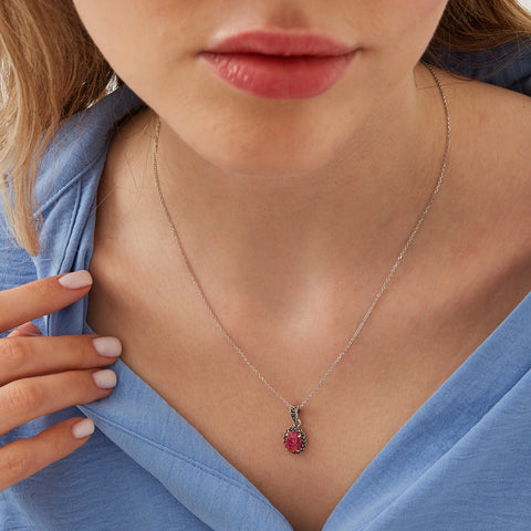 Oval Red Opal High Quality Sterling Silver Pendant Necklace