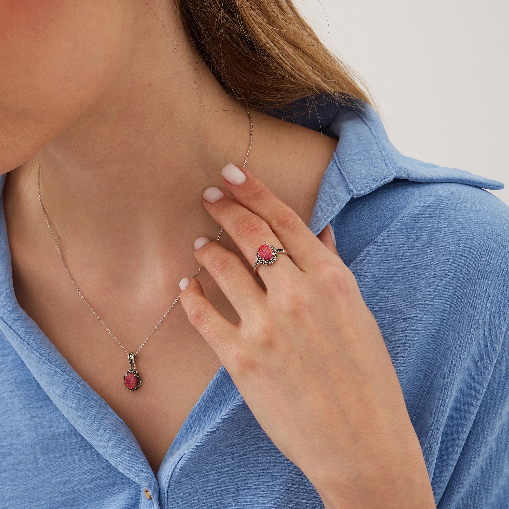 Oval Red Opal High Quality Sterling Silver Pendant Necklace