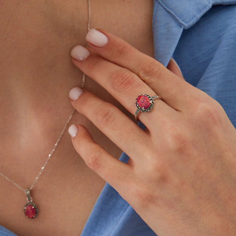 Red Opal Sterling Silver Ring