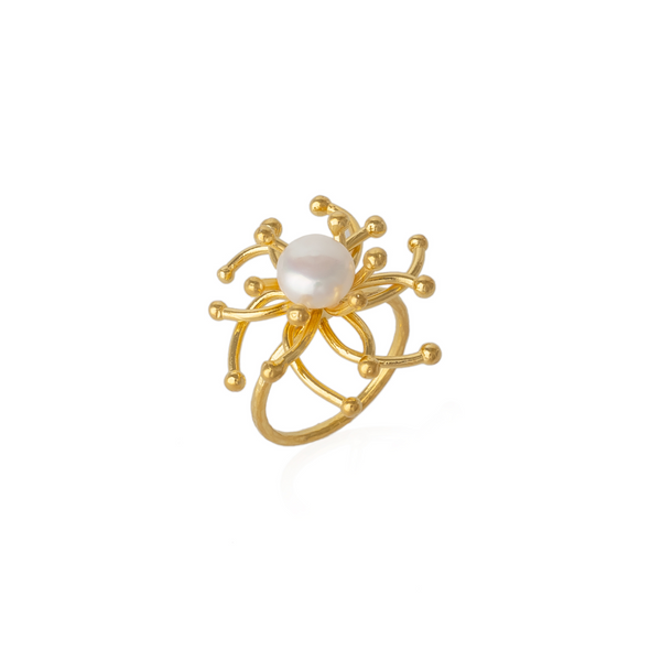 Pearl Sun Molten Dripping Sunburst Sterling Ring