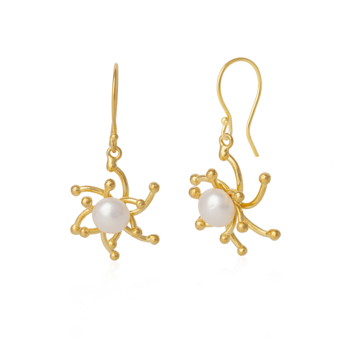 Pearl Sun 2 Way Molten Dripping Sunburst Sterling Silver Drop Earrings