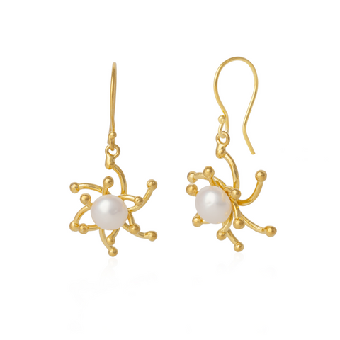 Pearl Sun 2 Way Molten Dripping Sunburst Sterling Silver Drop Earrings