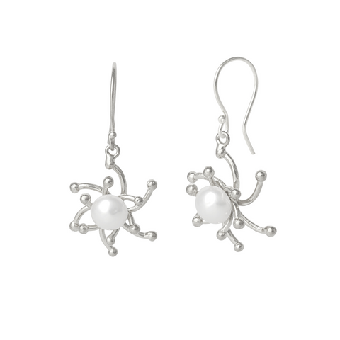 Pearl Sun 2 Way Molten Dripping Sunburst Sterling Silver Drop Earrings