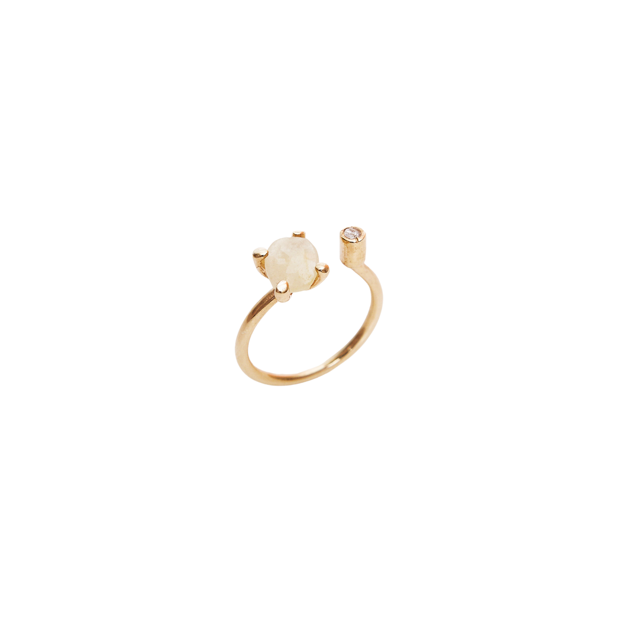 Sterling Silver Solitaire Moonstone Gold Plated Adjustable Ring - Spero London
