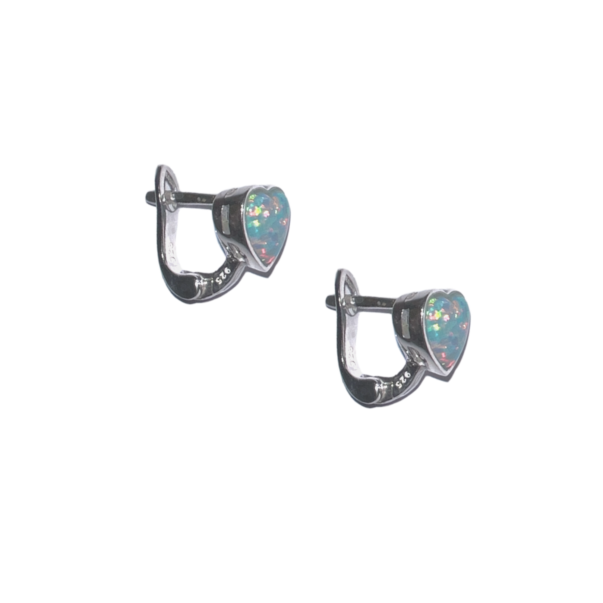 High Quality Japanese Opal Sterling Silver Heart Earrings
