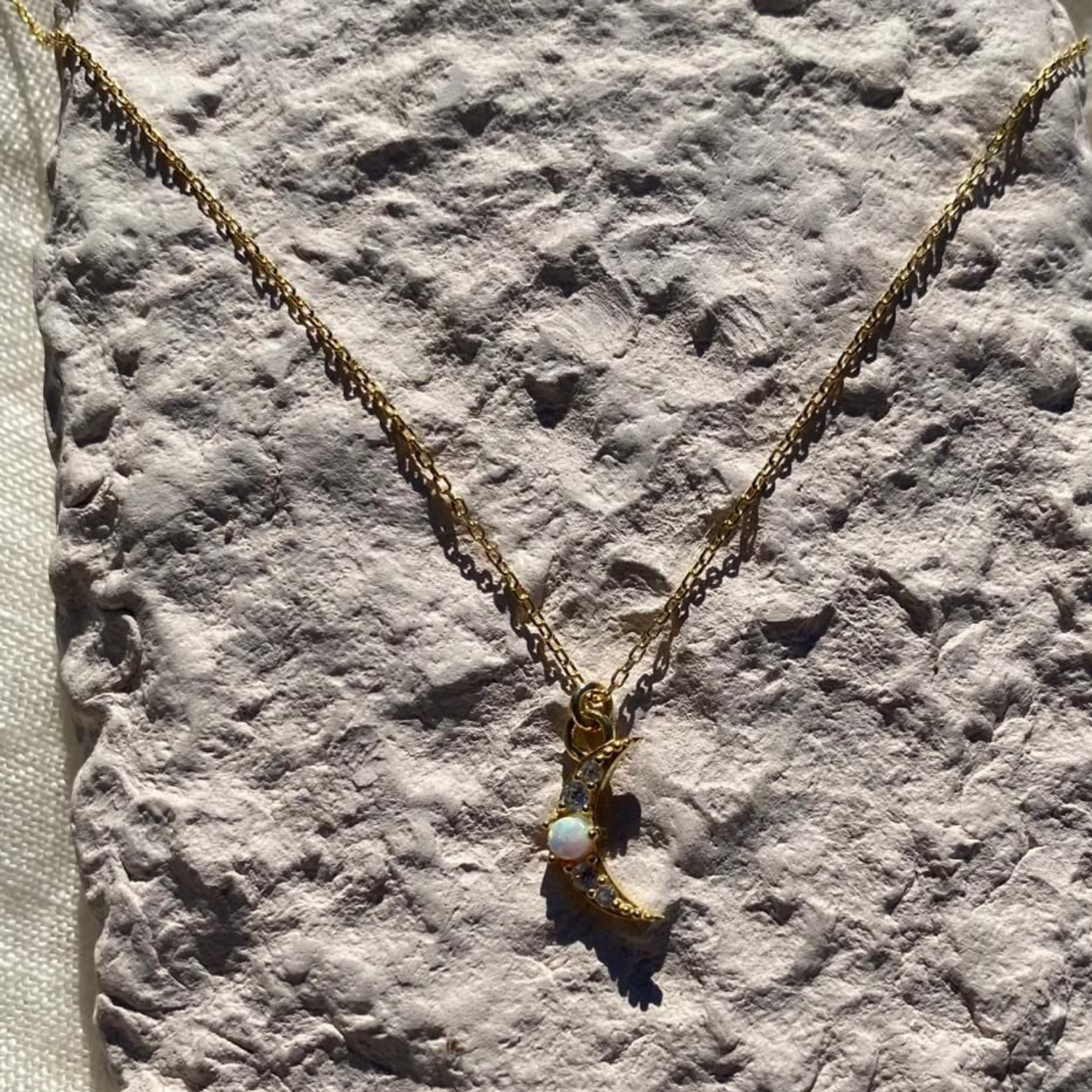 Crescent New Moon Opal Sterling Silver Necklace
