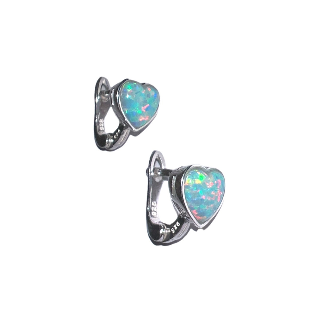 High Quality Japanese Opal Sterling Silver Heart Earrings