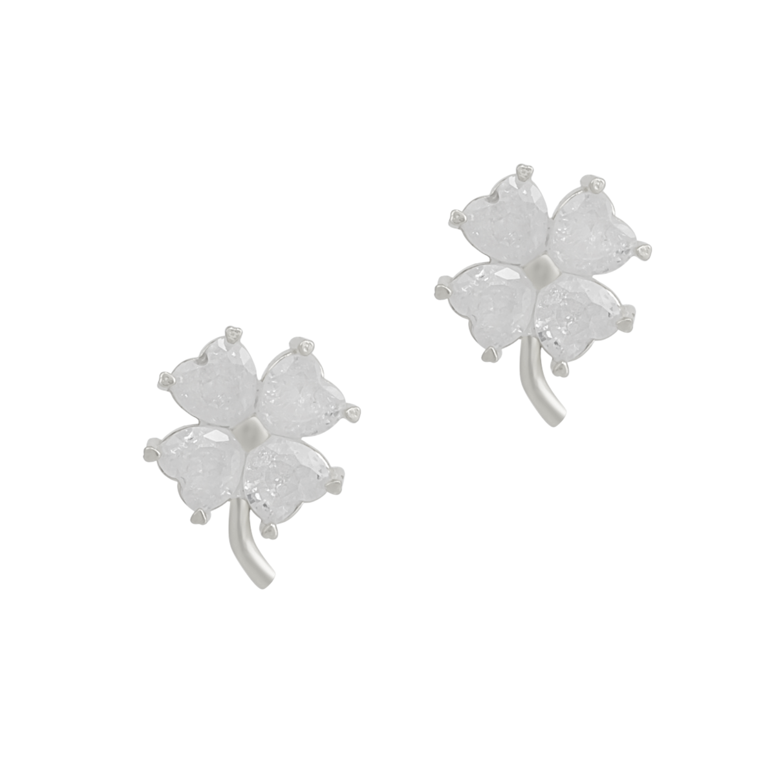 Four Leaf Clover Sterling Silver Stud Earring - White