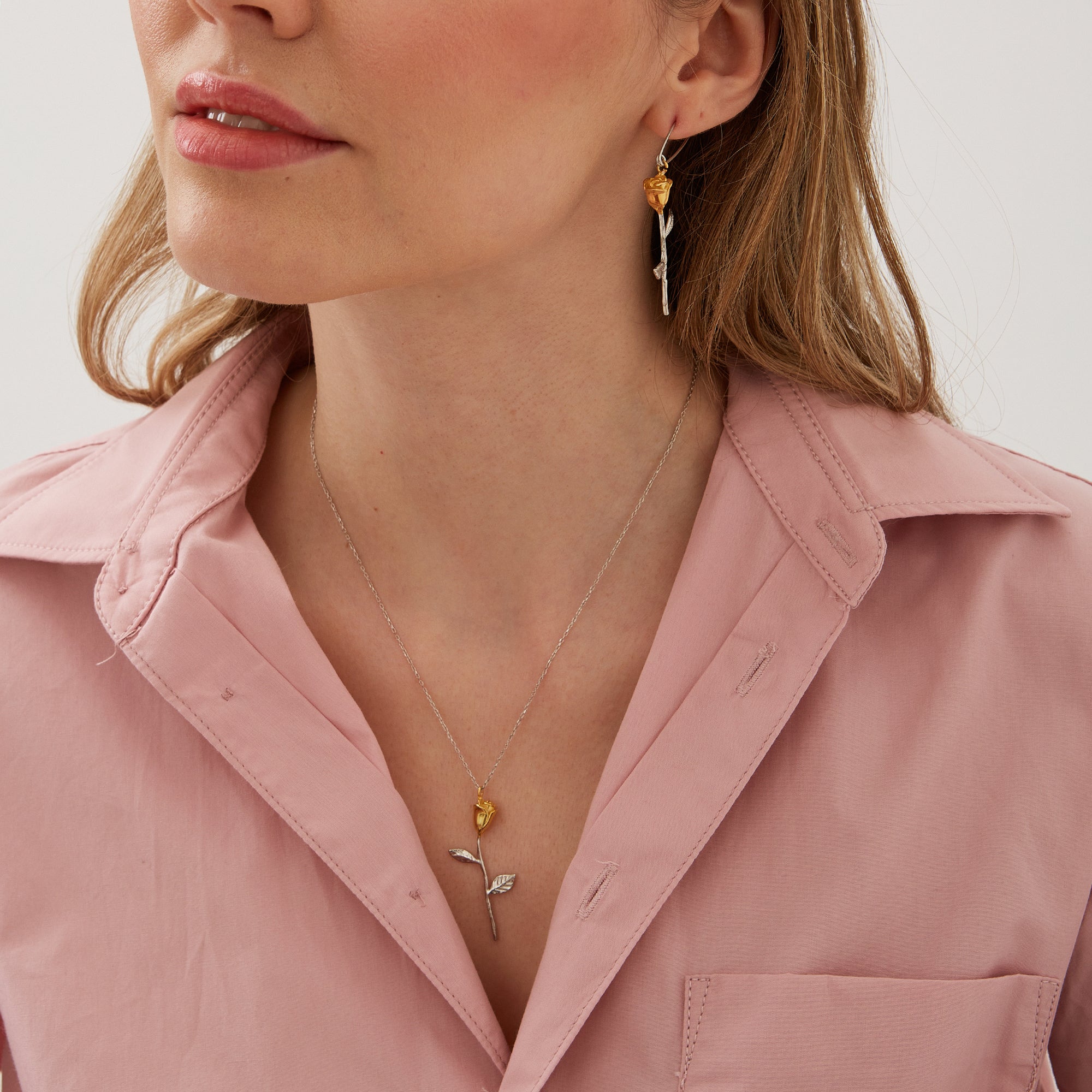 Gold Color Rose Sterling Silver Necklace