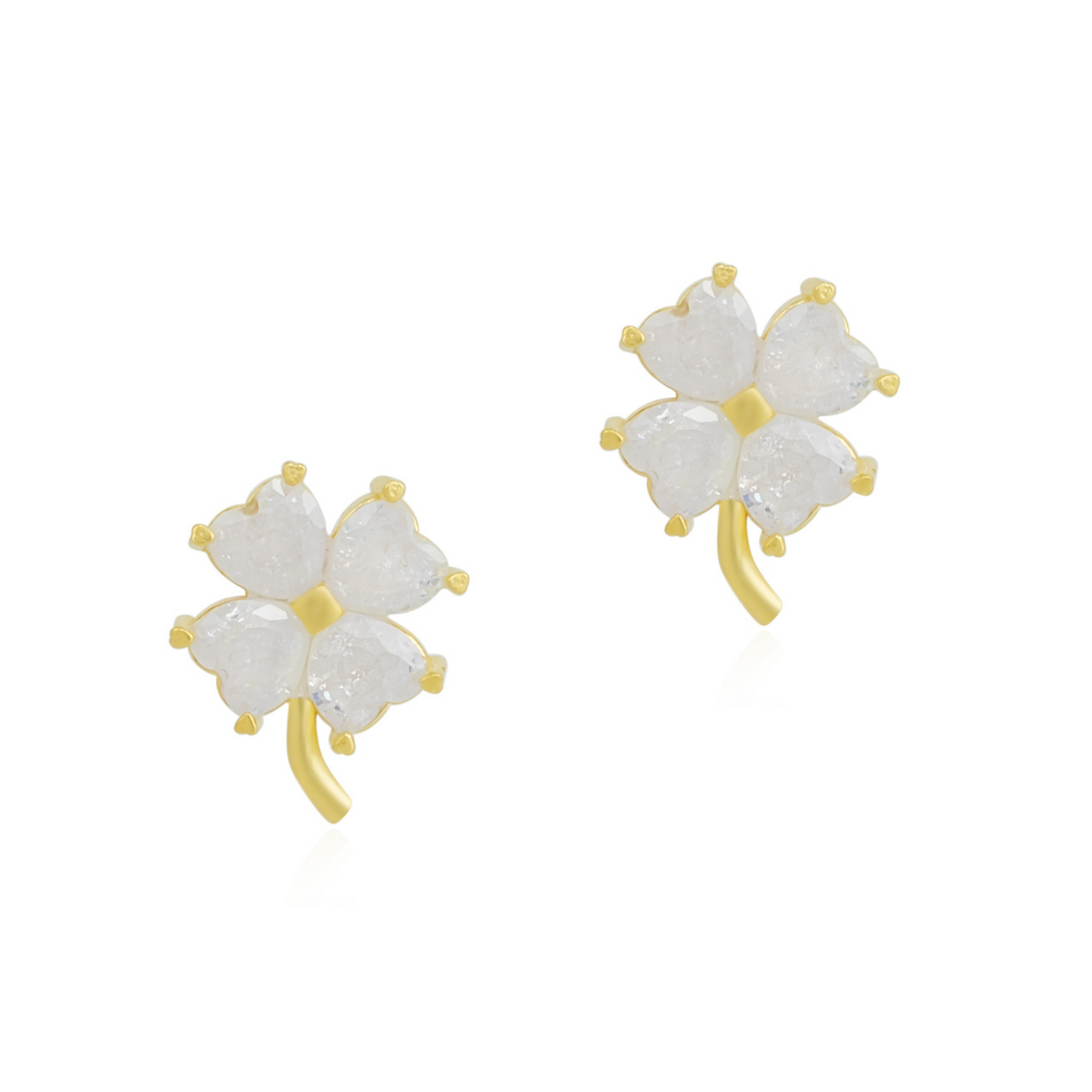 Four Leaf Clover Sterling Silver Stud Earring - White