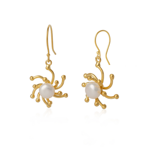 Pearl Sun Molten Dripping Sunburst Sterling Silver Drop Earrings