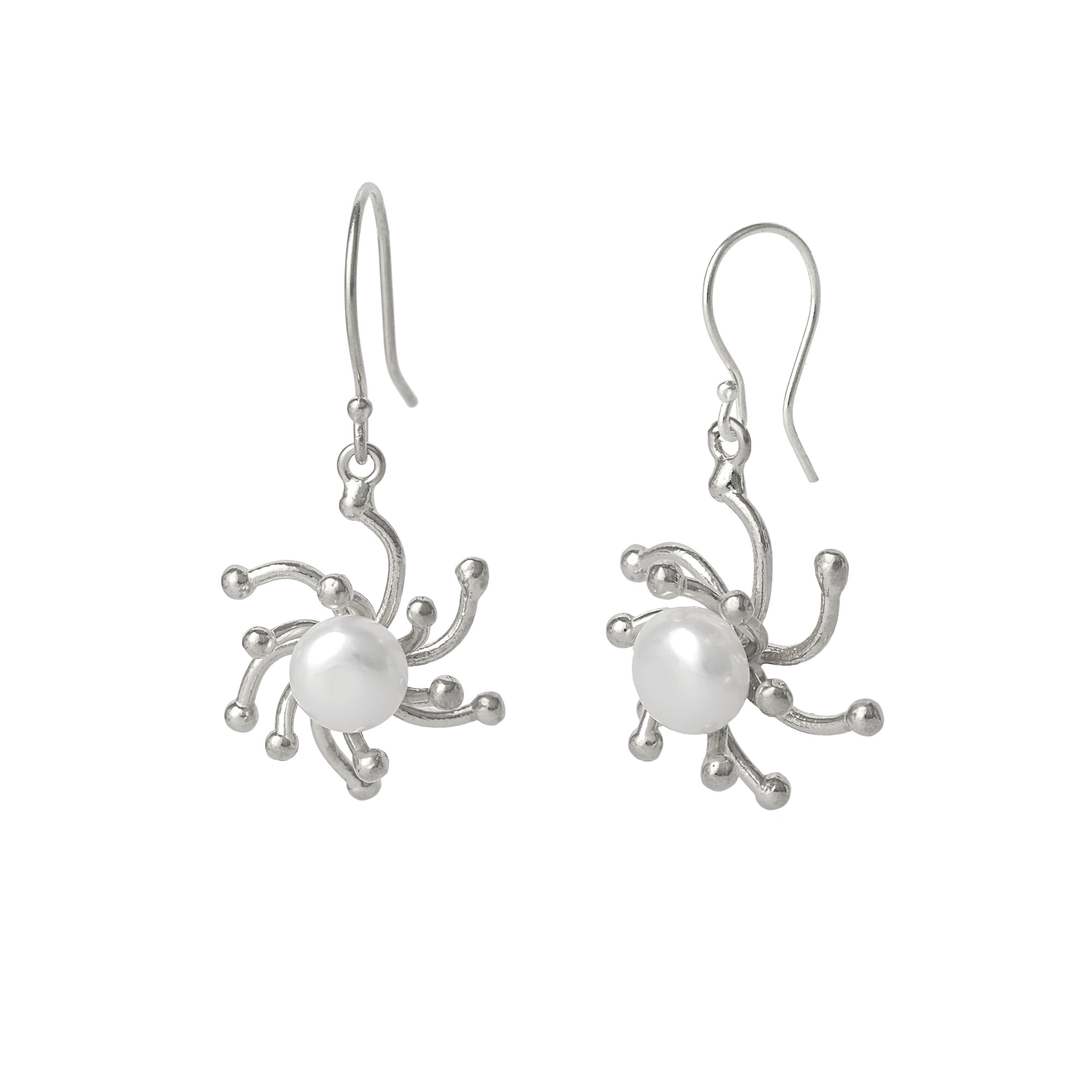 Pearl Sun Molten Dripping Sunburst Sterling Silver Drop Earrings