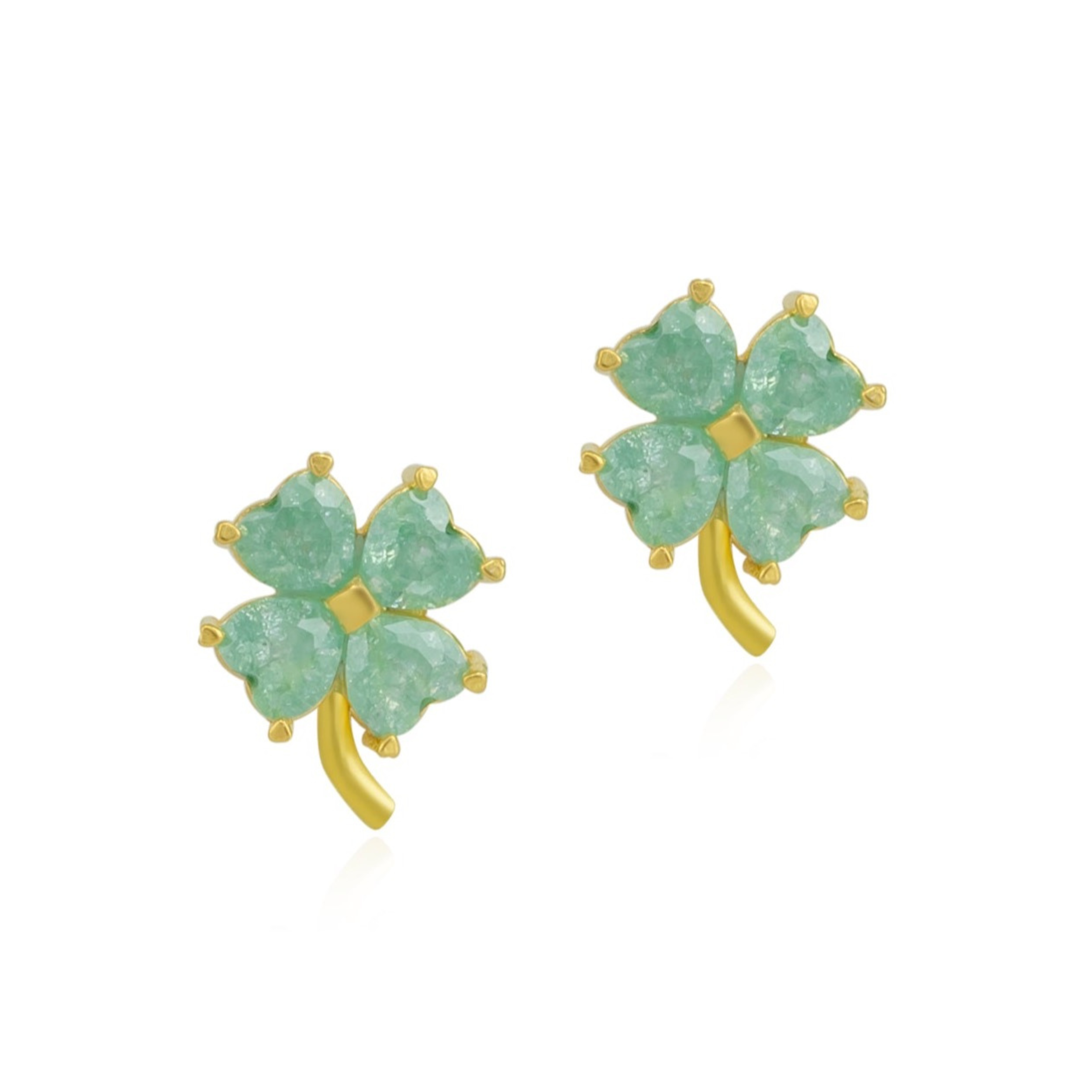 Four Leaves Clover Sterling Silver Stud Earring - Green