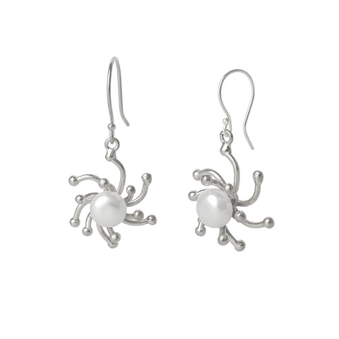 Pearl Sun Molten Dripping Sunburst Sterling Silver Drop Earrings