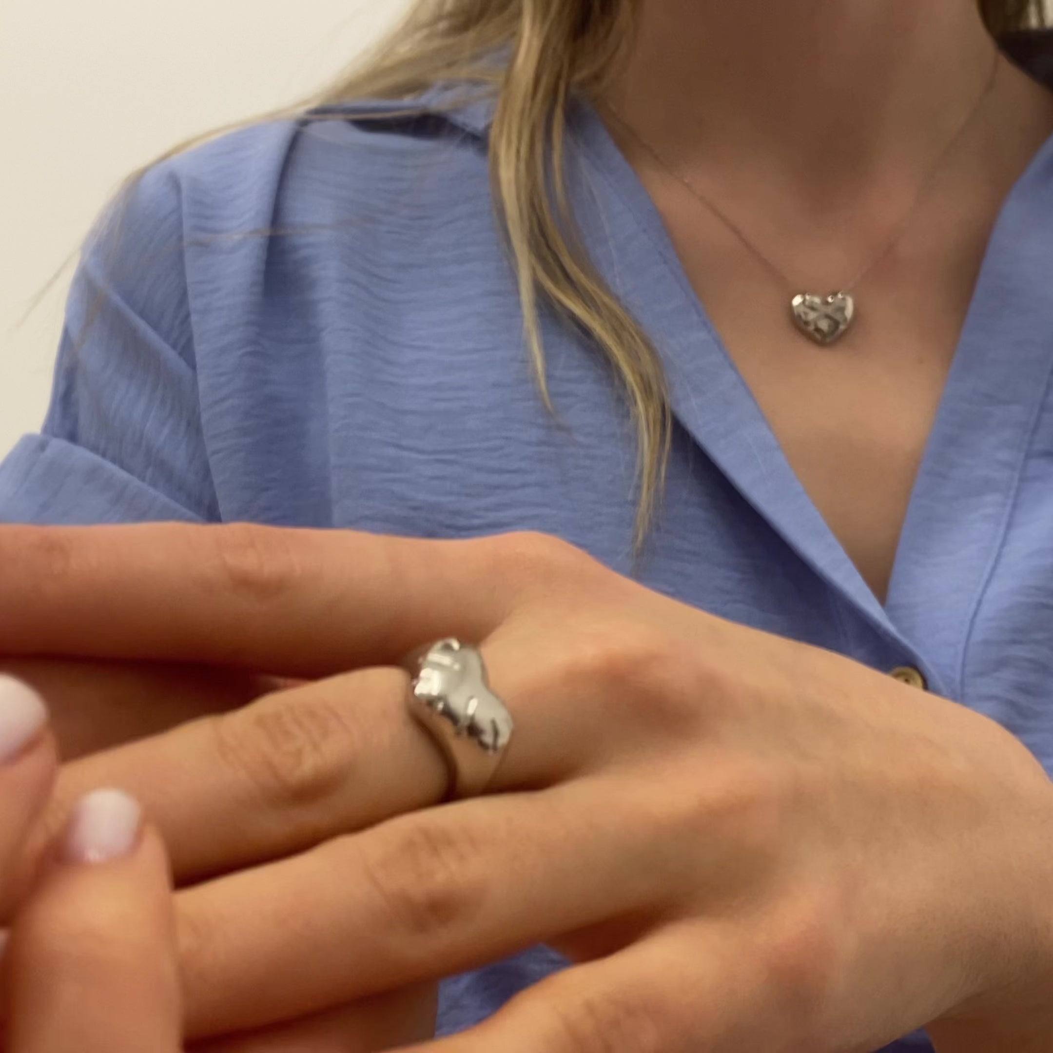 Sterling Silver Chunky Love Heart Signet Ring