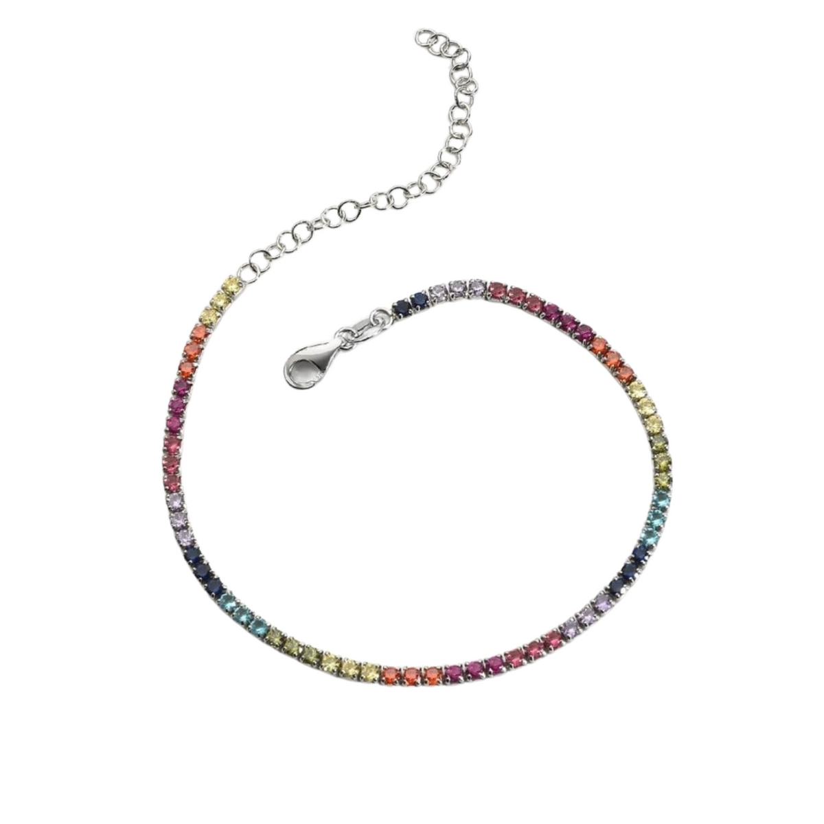 Rainbow Colourful Sterling Silver Tennis Bracelet