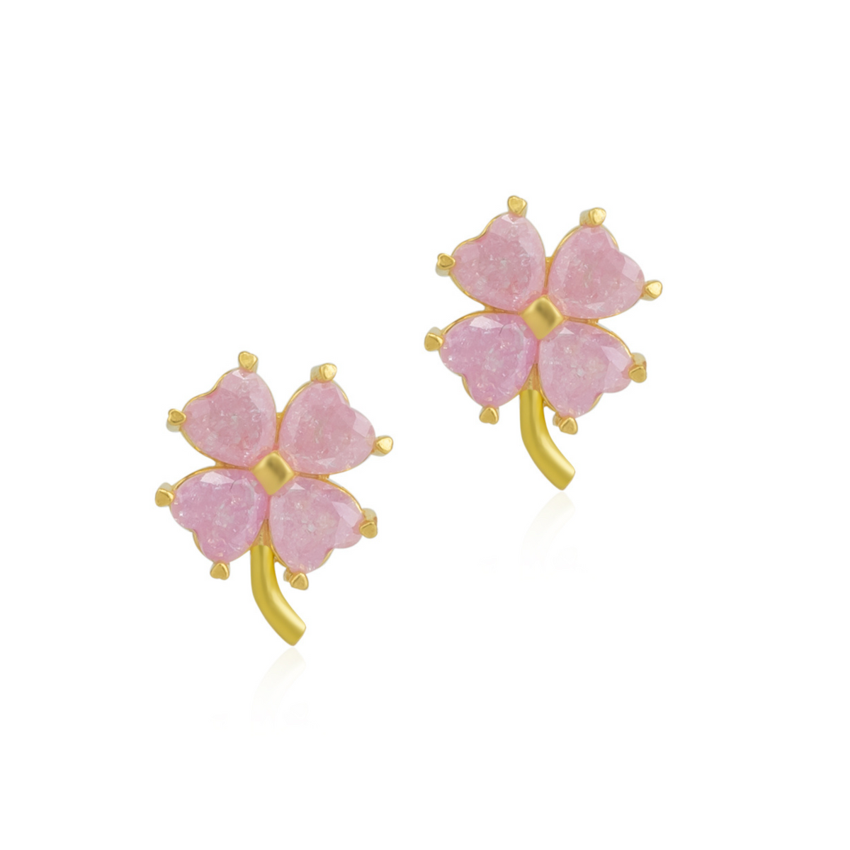Four Leaves Clover Sterling Silver Stud Earring - Pink