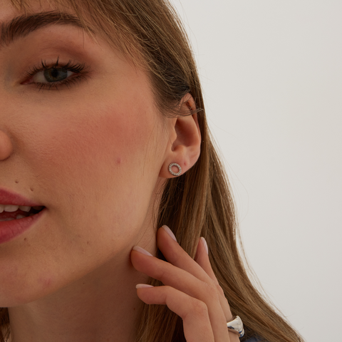 Sterling Silver Zirconia Circle Round Earrings