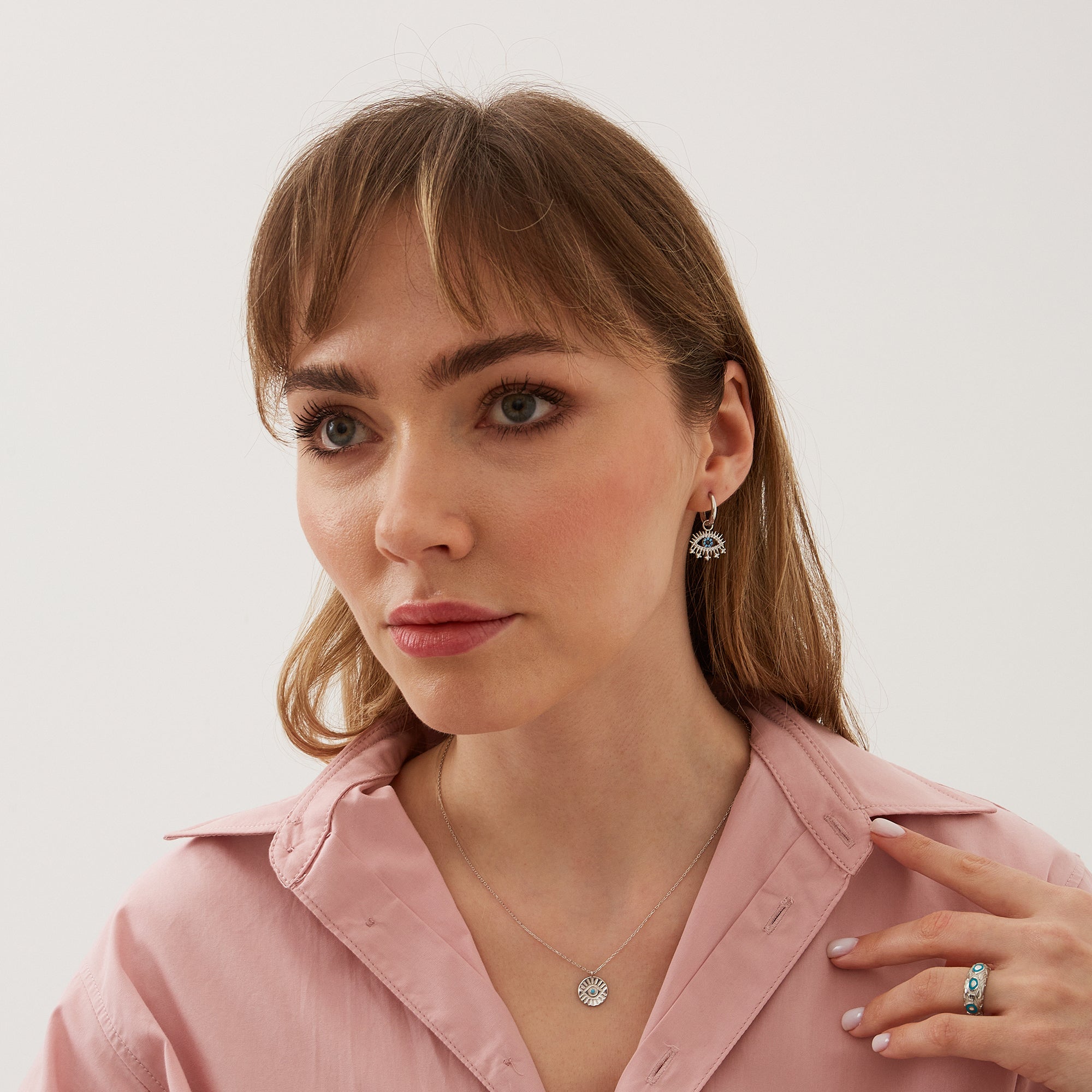 Evil Eye Earring Blue Eye Eyelash Sterling Silver Earrings