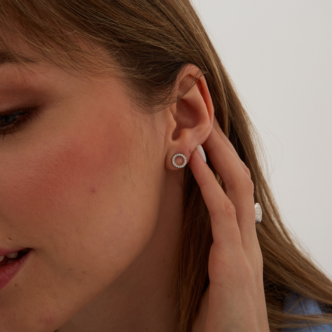Sterling Silver Zirconia Circle Round Earrings