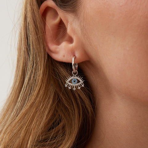 Evil Eye Earring Blue Eye Eyelash Sterling Silver Earrings