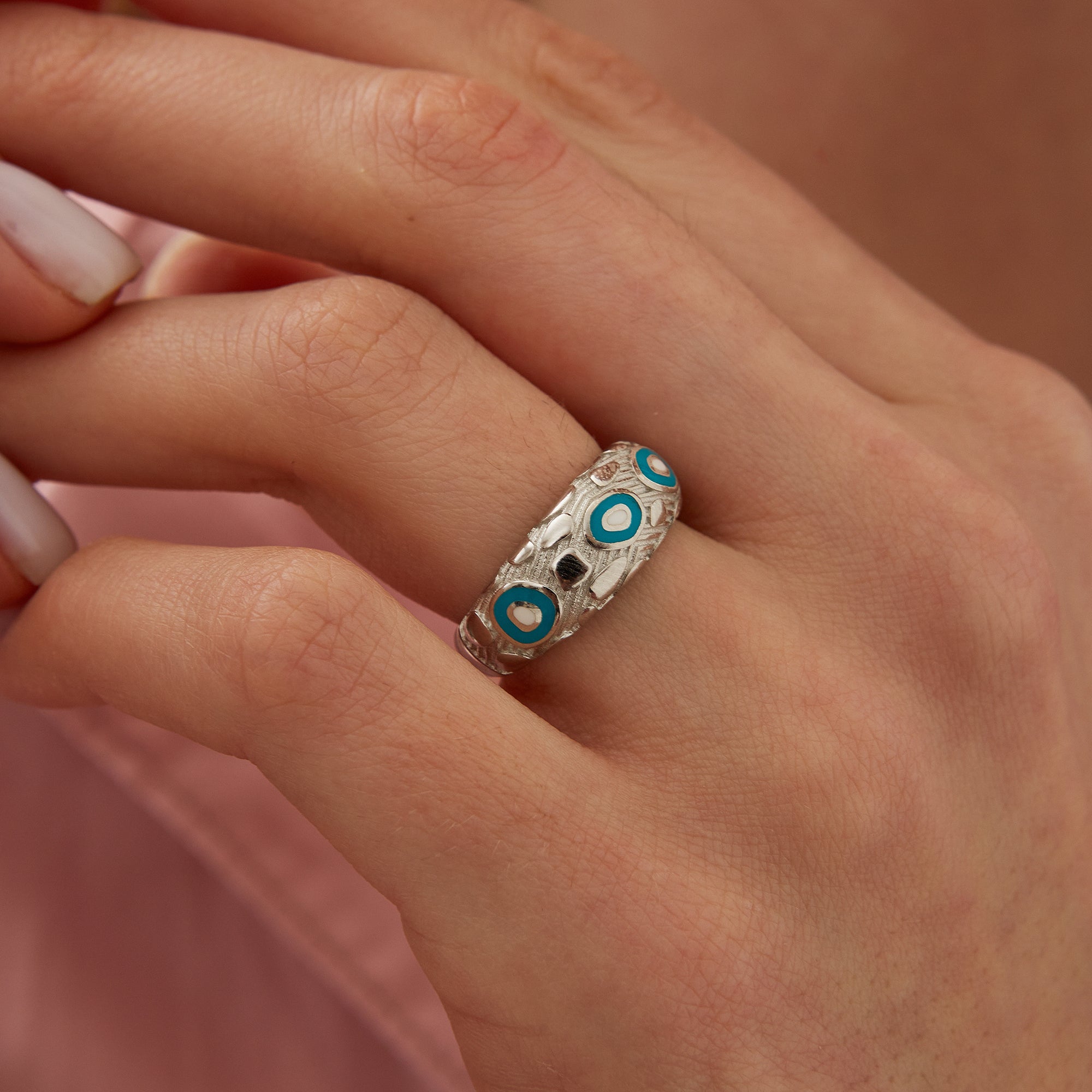 Natural Textured Sterling Silver Evil Eye Ring