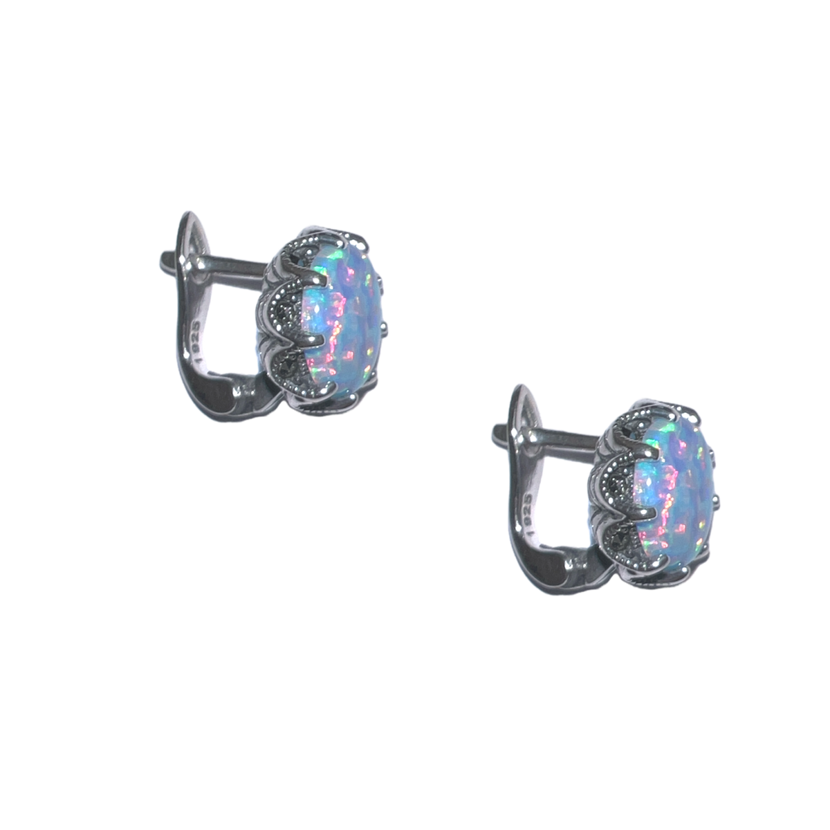 Circle Opal High Quality Sterling Silver Earrings