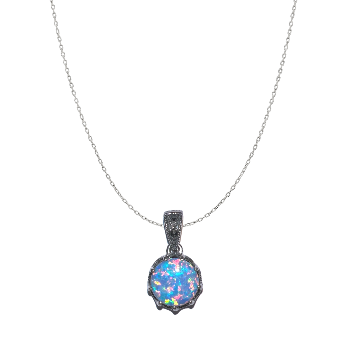 Circle Opal High Quality Sterling Silver Pendant Necklace